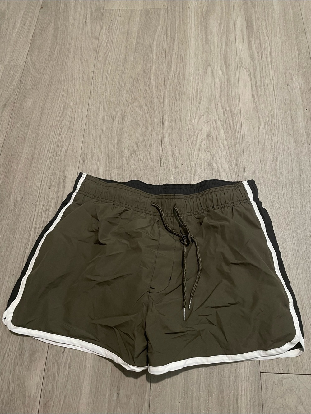 H&M Olive Green Athletic Shorts with White Trim
